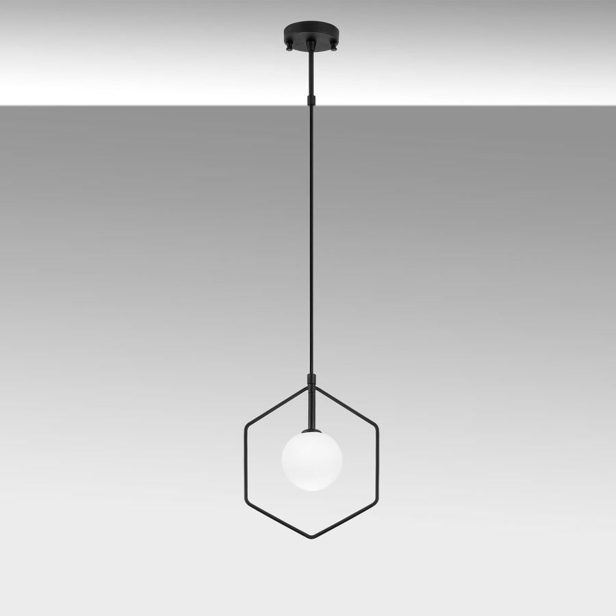 Altıgen Geometrik Camlı Tekli Sarkıt - Siyah
