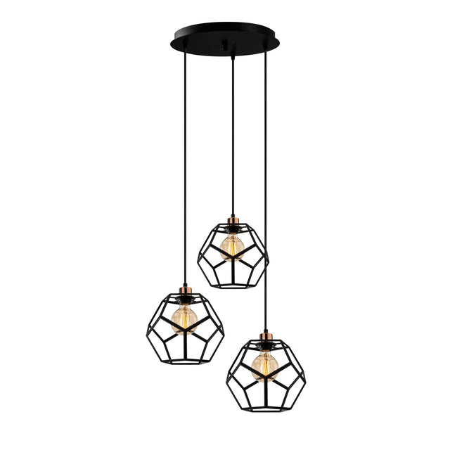 Geometrik Kafes 3'lü Tepsi Metal Sarkıt - Siyah