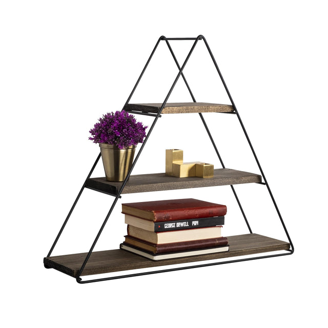 Ucgen Metal Ahsap Duvar Rafı - Siyah