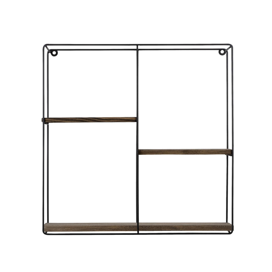Grid Metal Ahsap Duvar Rafı - Siyah