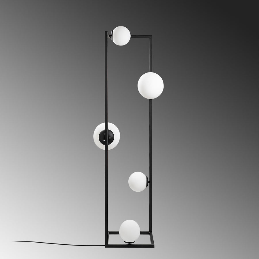 Küre Camlı 5'li Lambader Metal - Siyah