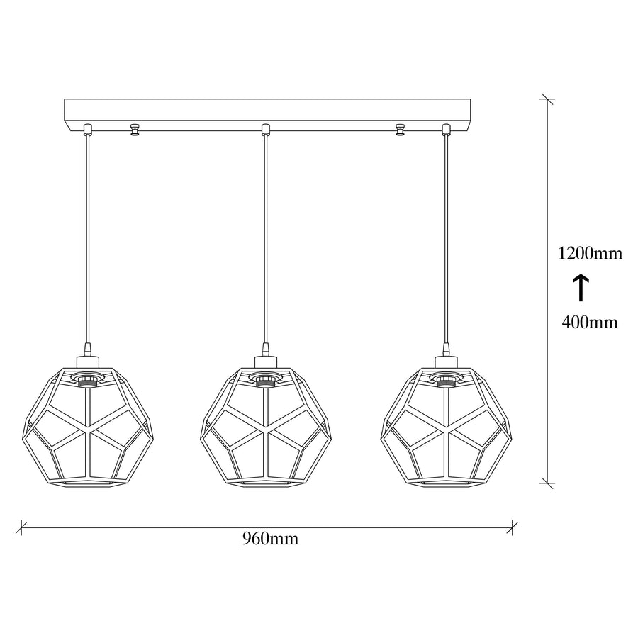 Geometrik Kafes 3'lü Sıralı Metal Sarkıt - Siyah