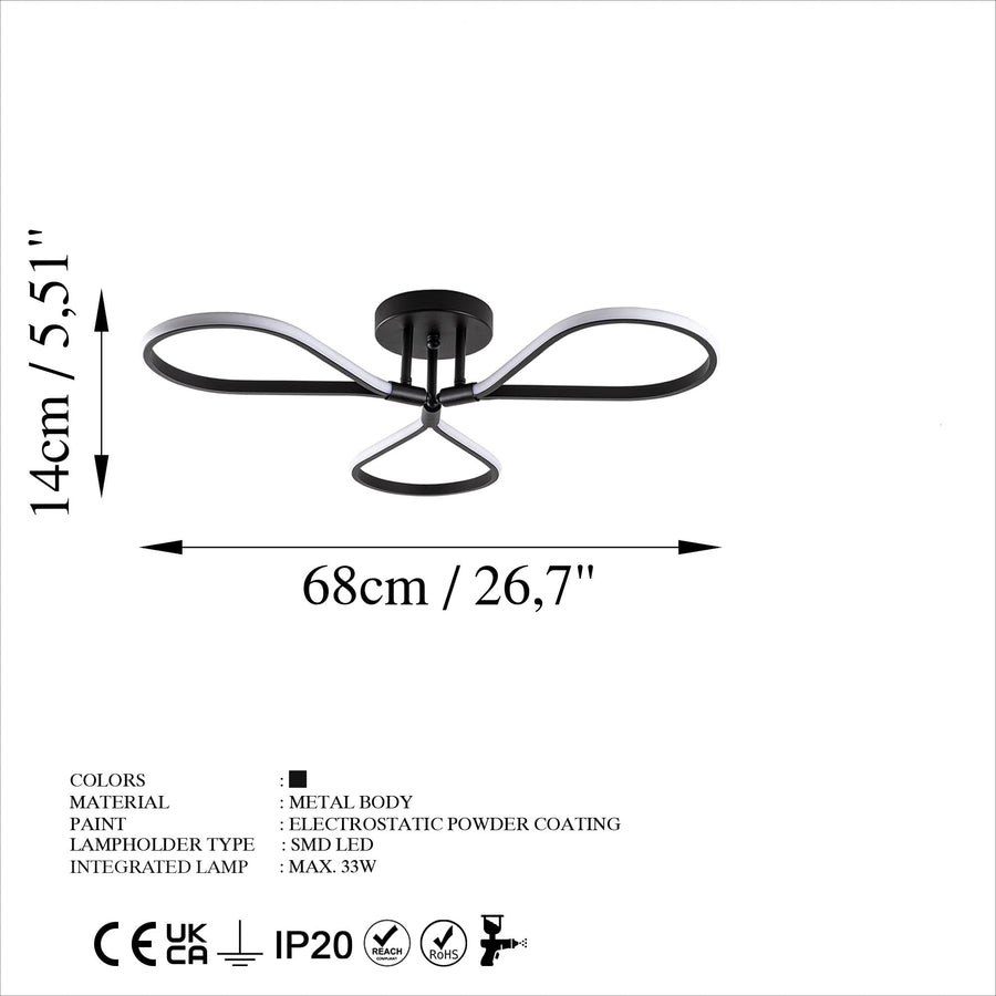 Yonca Metal LED Plafonyer - Siyah