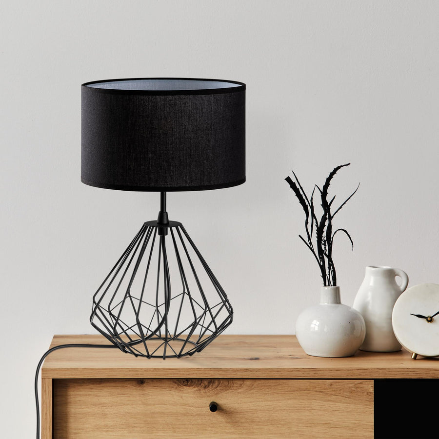 Elmas Kafes Metal Masa Lambası İkili Set - Siyah
