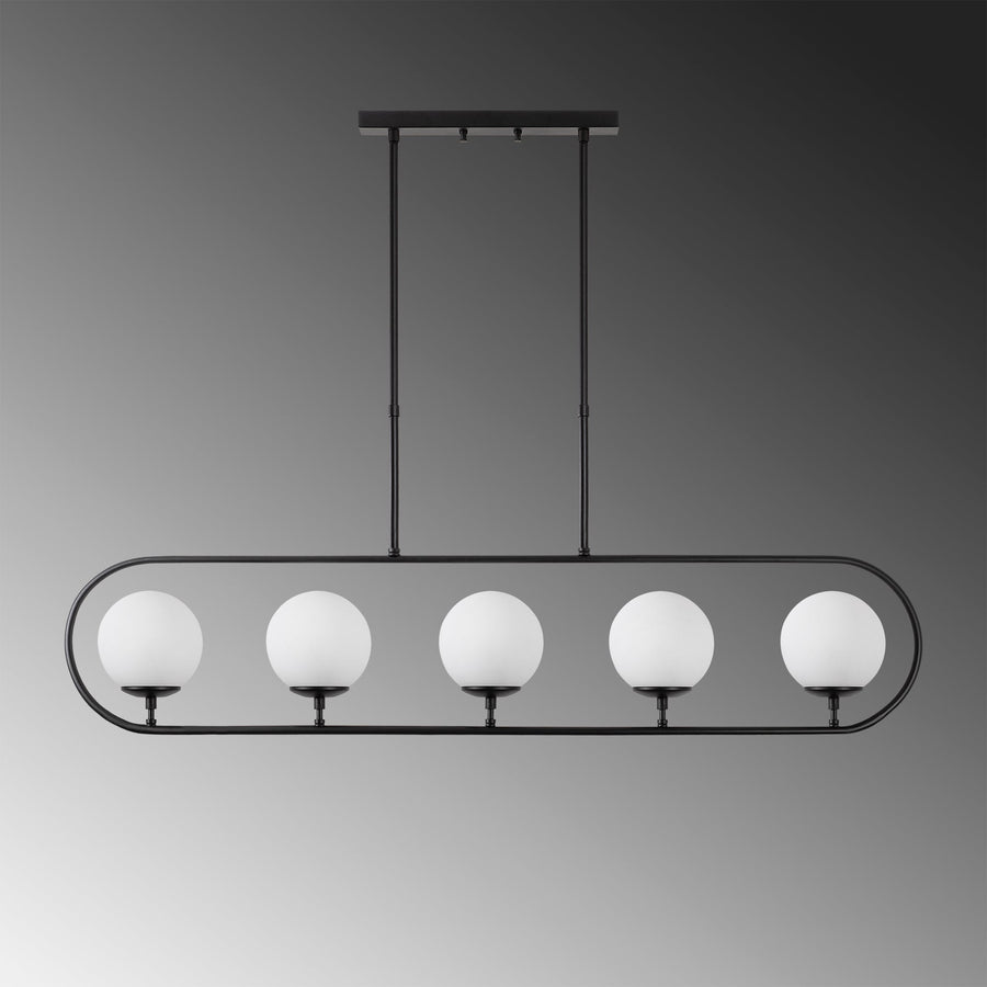 Küre Cam 5'li Oval Avize - Siyah