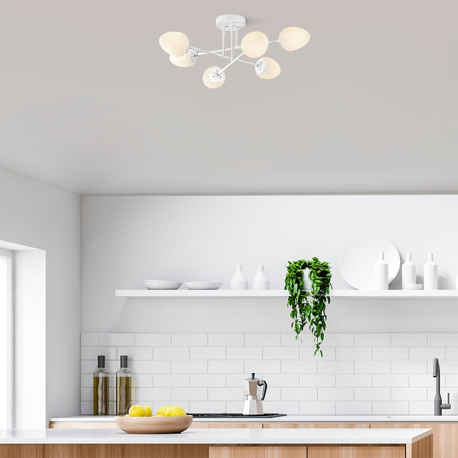 Camlı 6'lı Plafonyer Modern - Beyaz