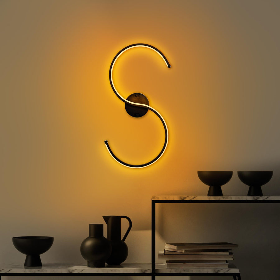 S Form LED Tekli Aplik Metal - Siyah