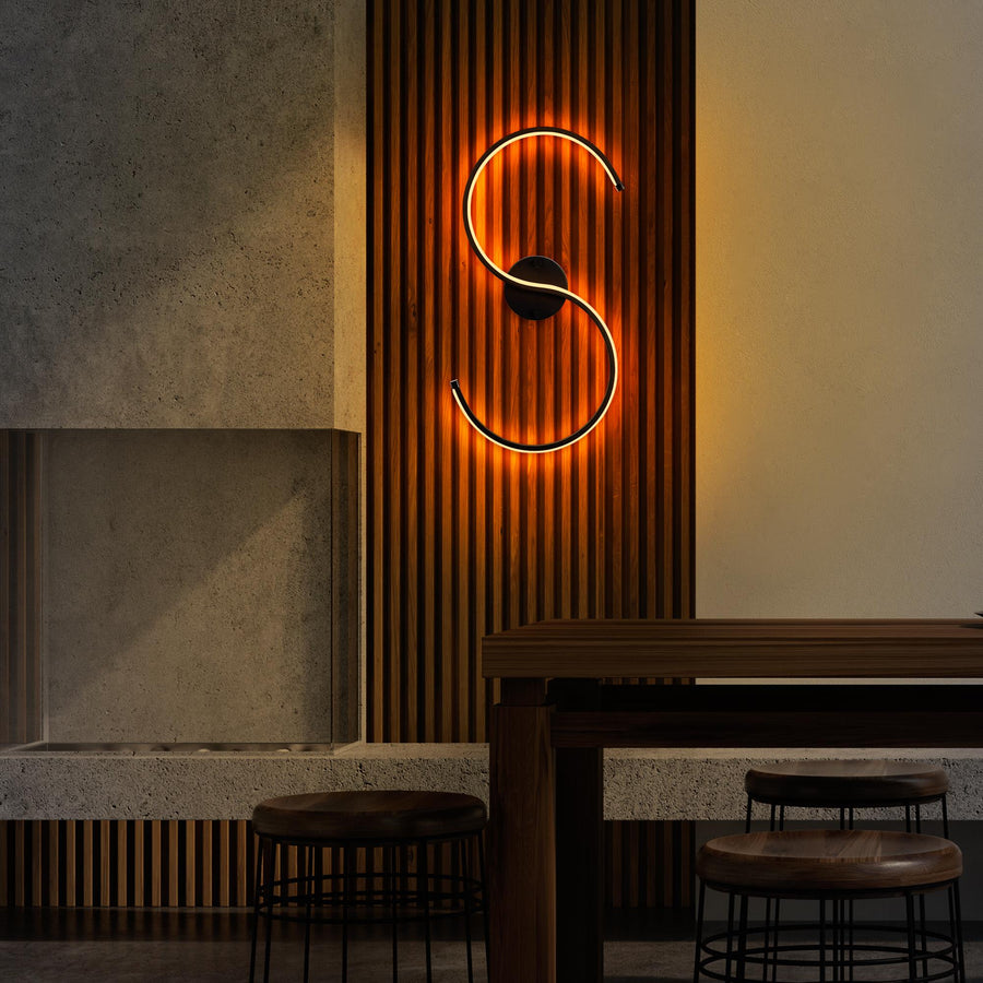 S Form LED Tekli Aplik Metal - Siyah