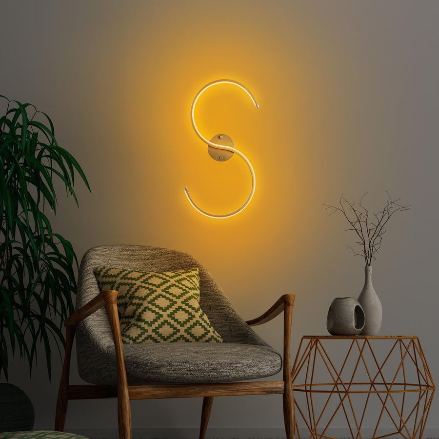 S Form LED Tekli Aplik Metal - Altin
