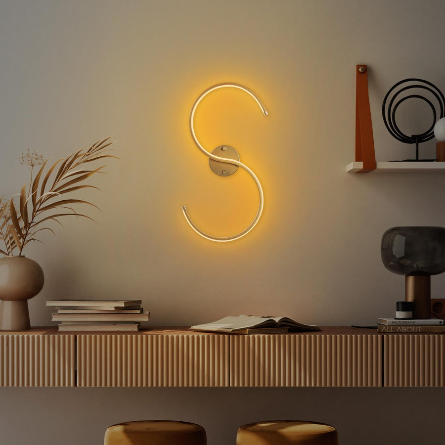 S Form LED Tekli Aplik Metal - Altin