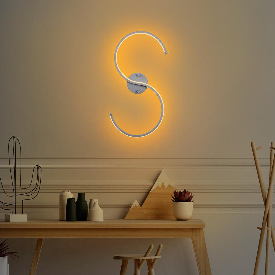 S Form LED Tekli Aplik Metal - Beyaz