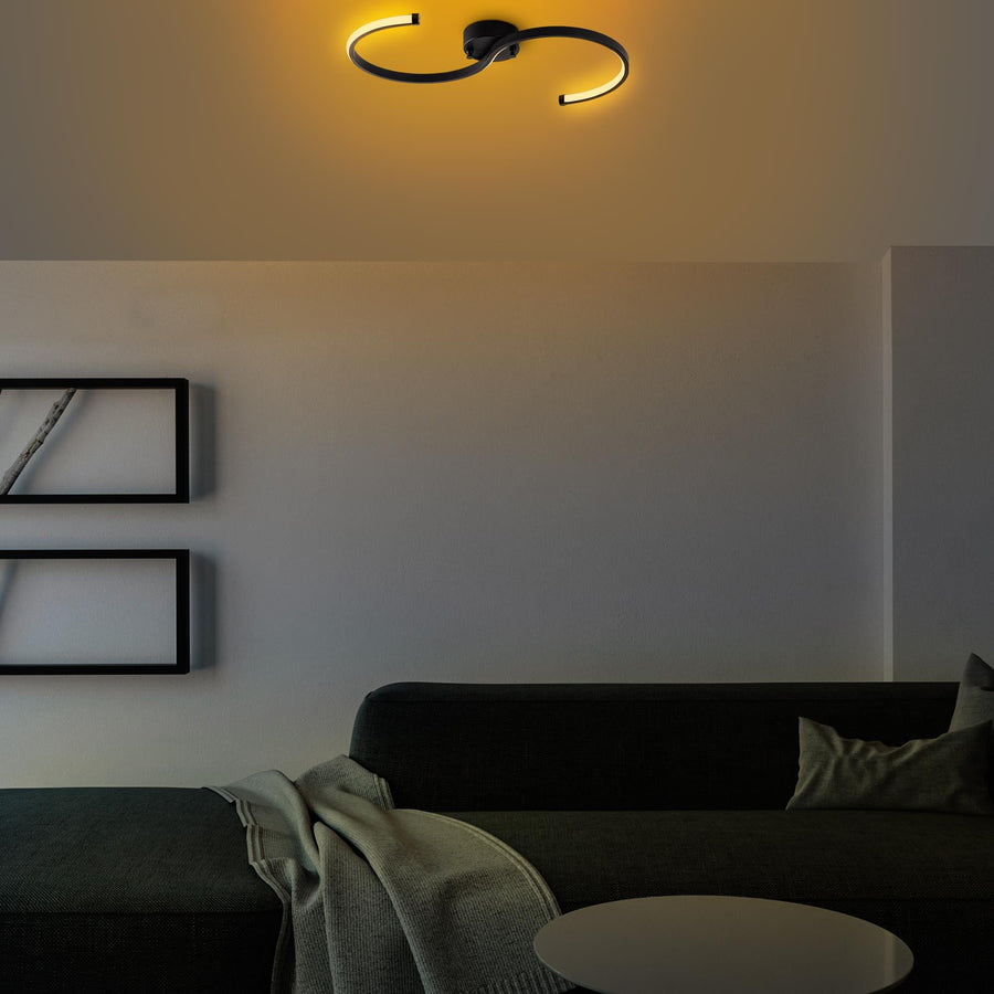 S Form LED Plafonyer Metal - Siyah