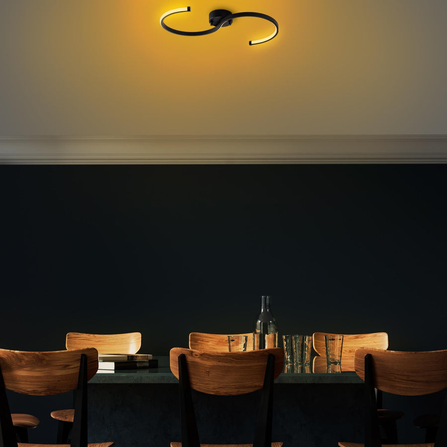 S Form LED Plafonyer Metal - Siyah