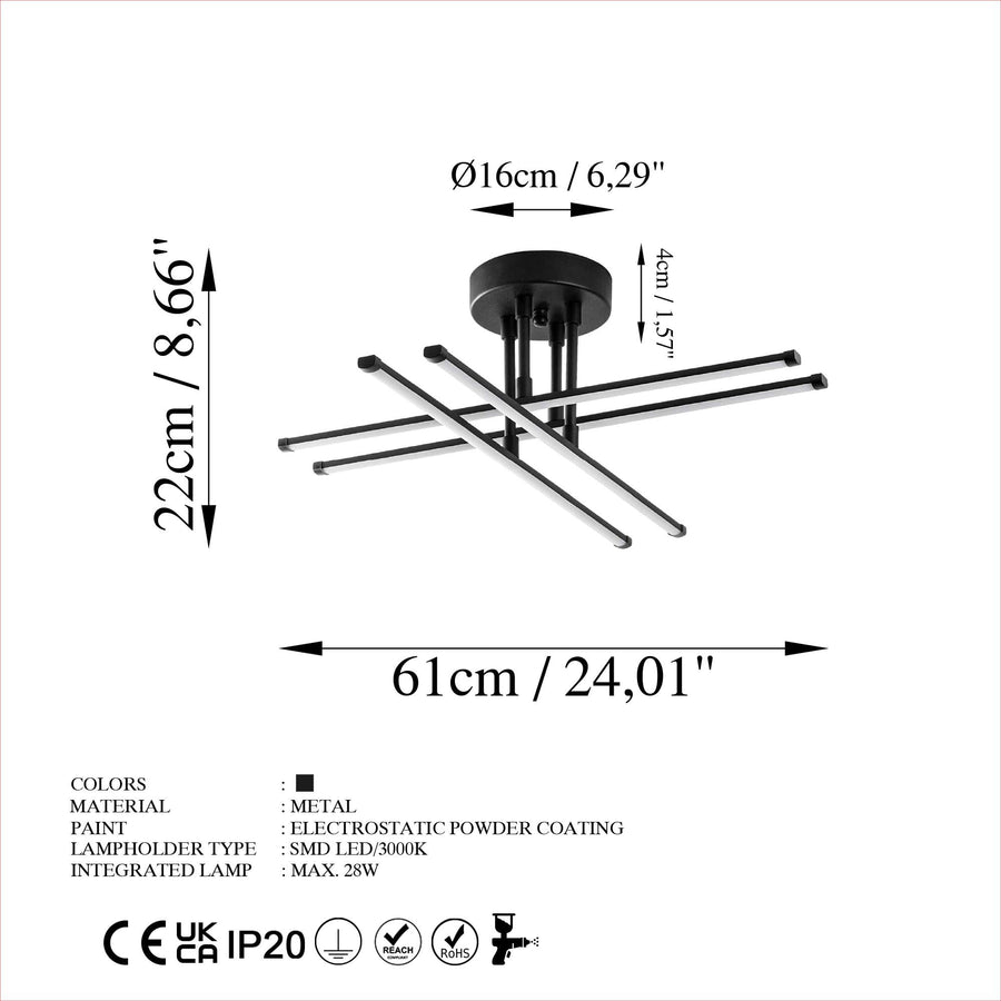 Çubuk Çapraz Metal Plafonyer - Siyah