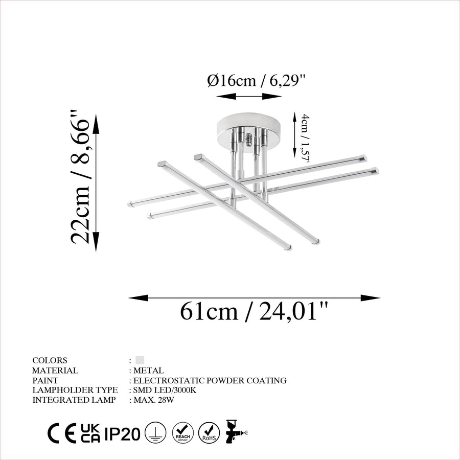 Çubuk Çapraz Metal Plafonyer - Gümüş