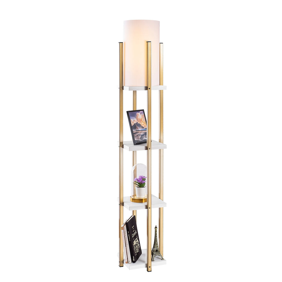Raflı Lambader Metal Abajurlu - Altın