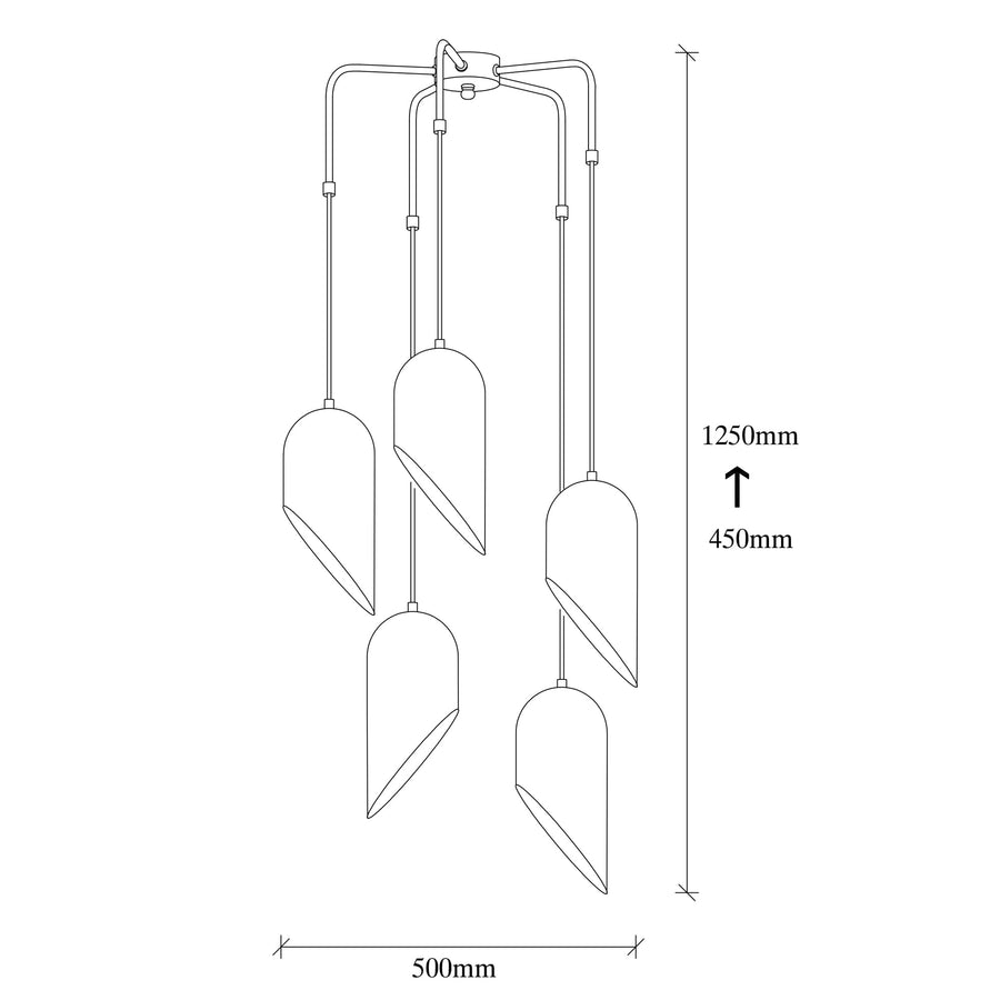 Metal 5'li Kollu Sarkıt Oval Şapka - Siyah