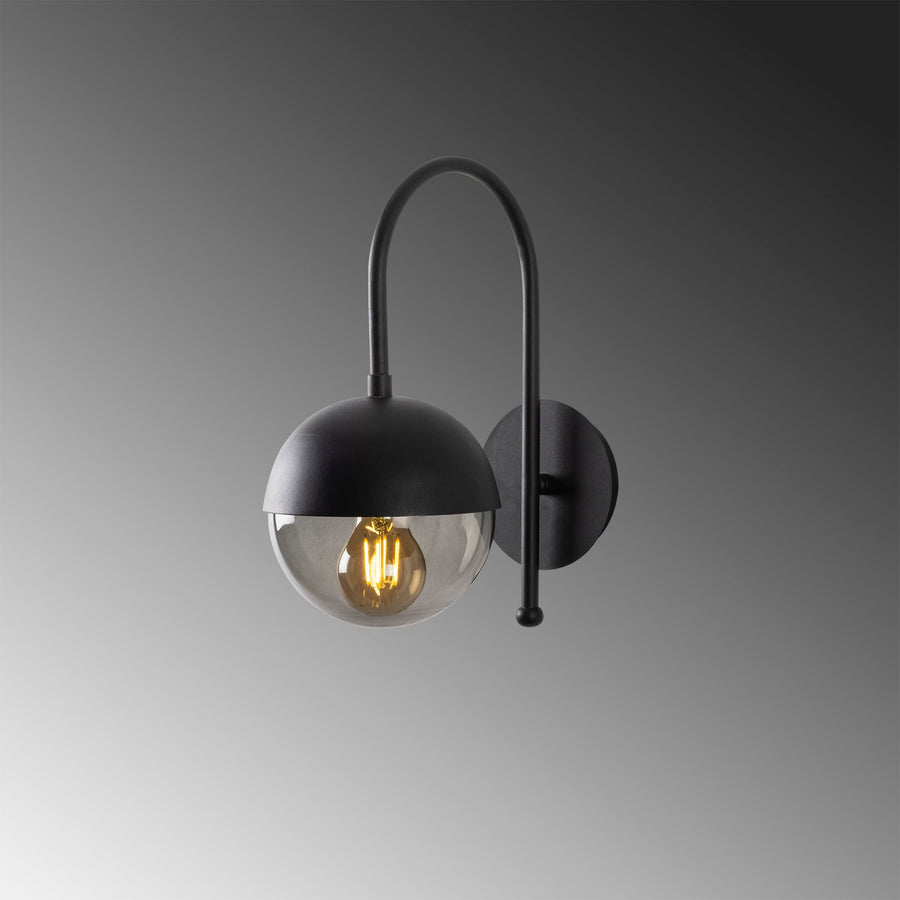 Küre Füme Cam Tekli Aplik Modern - Siyah