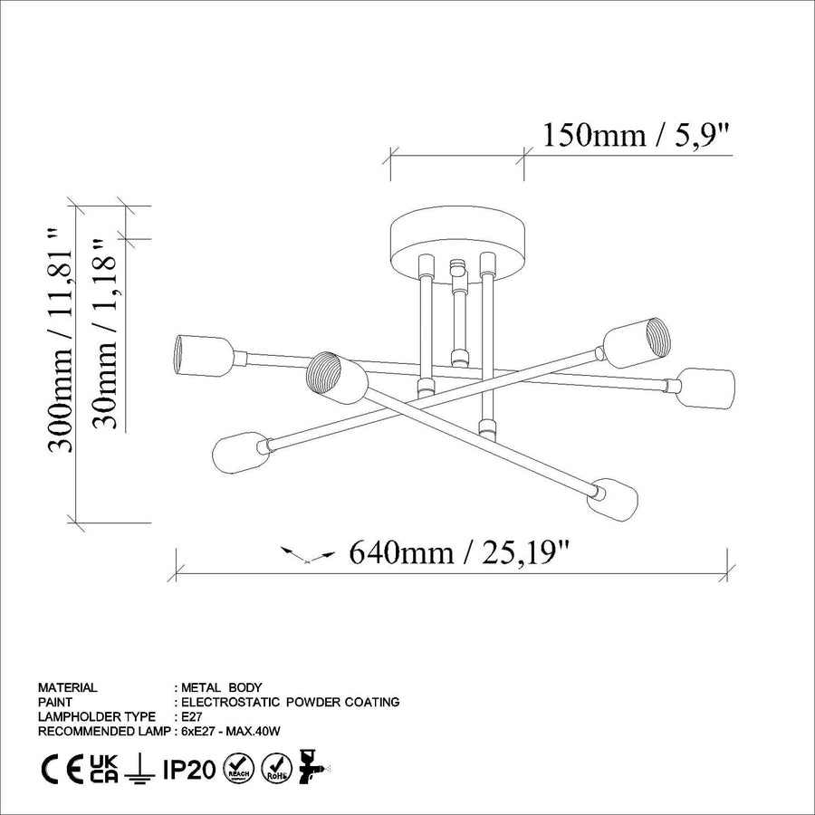Sputnik 6'lı Plafonyer - Beyaz
