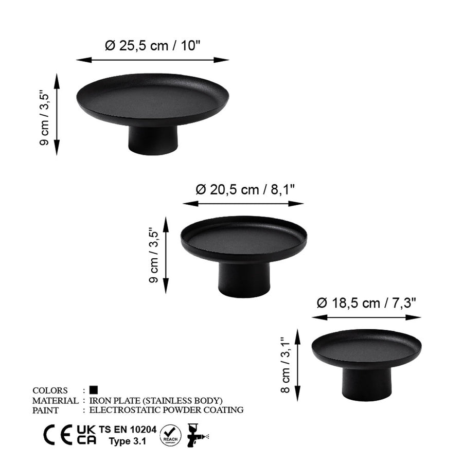 3'lu Set Metal Ayakli Sunum Tepsisi - Siyah