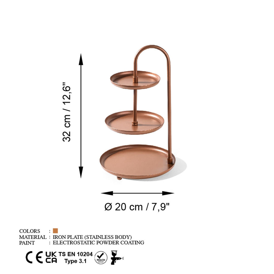 3 Katli Metal Taki Standi - Bakir