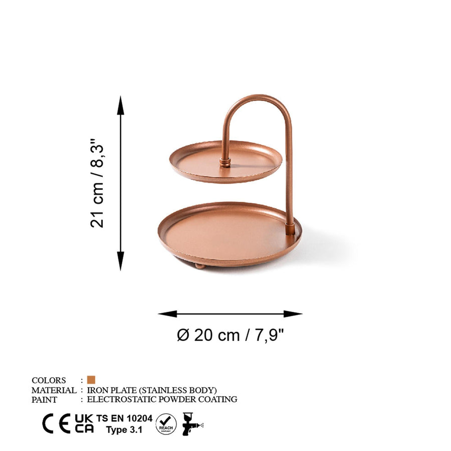 2 Katli Yuvarlak Metal Taki Standi - Bakir