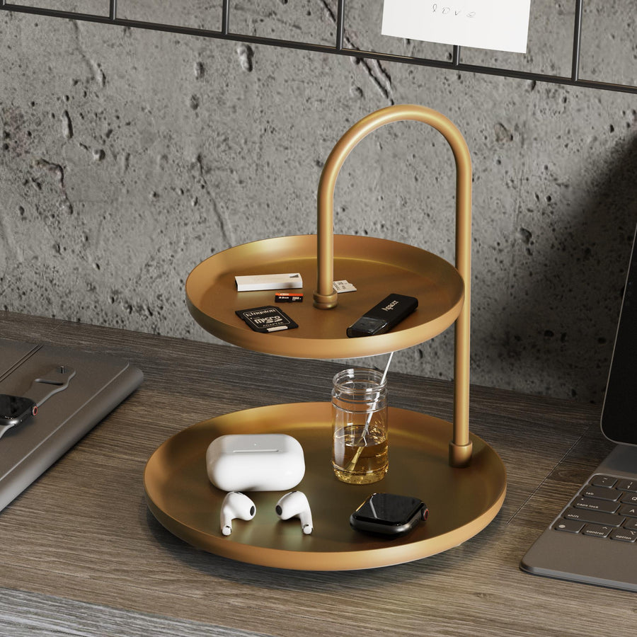 2 Katli Yuvarlak Metal Taki Standi - Altin