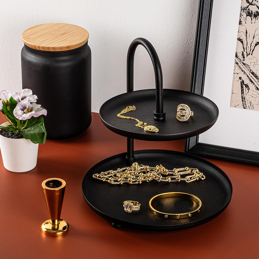 2 Katli Yuvarlak Metal Taki Standi - Siyah
