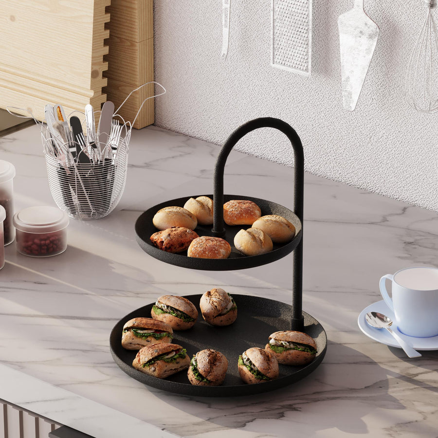 2 Katli Yuvarlak Metal Taki Standi - Siyah