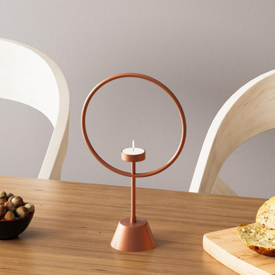 Halka Metal Tealight Mumluk - Bakir