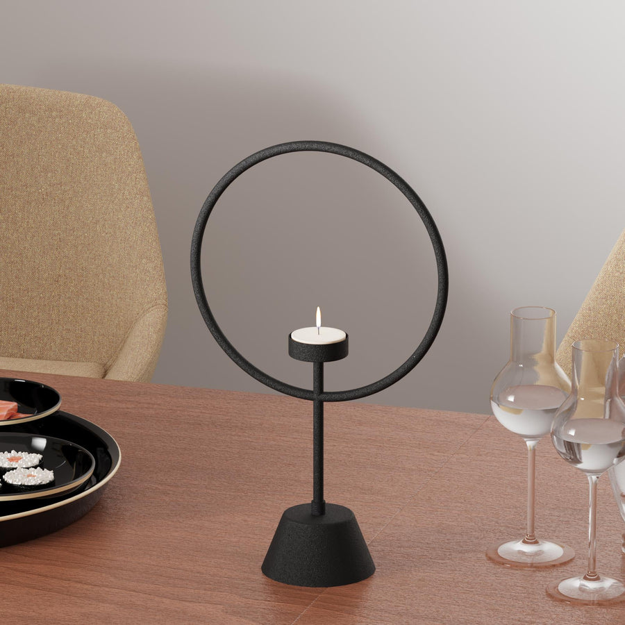 Halka Metal Tealight Mumluk - Siyah