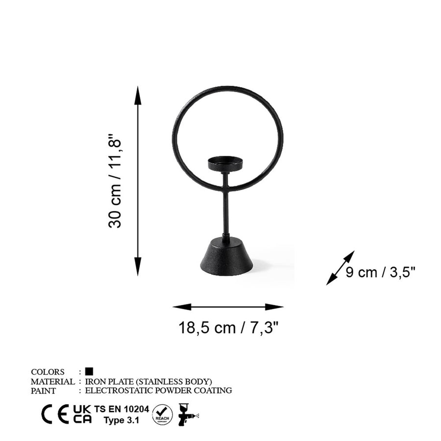 Halka Metal Tealight Mumluk - Siyah
