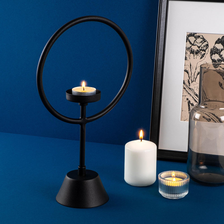 Halka Metal Tealight Mumluk - Siyah