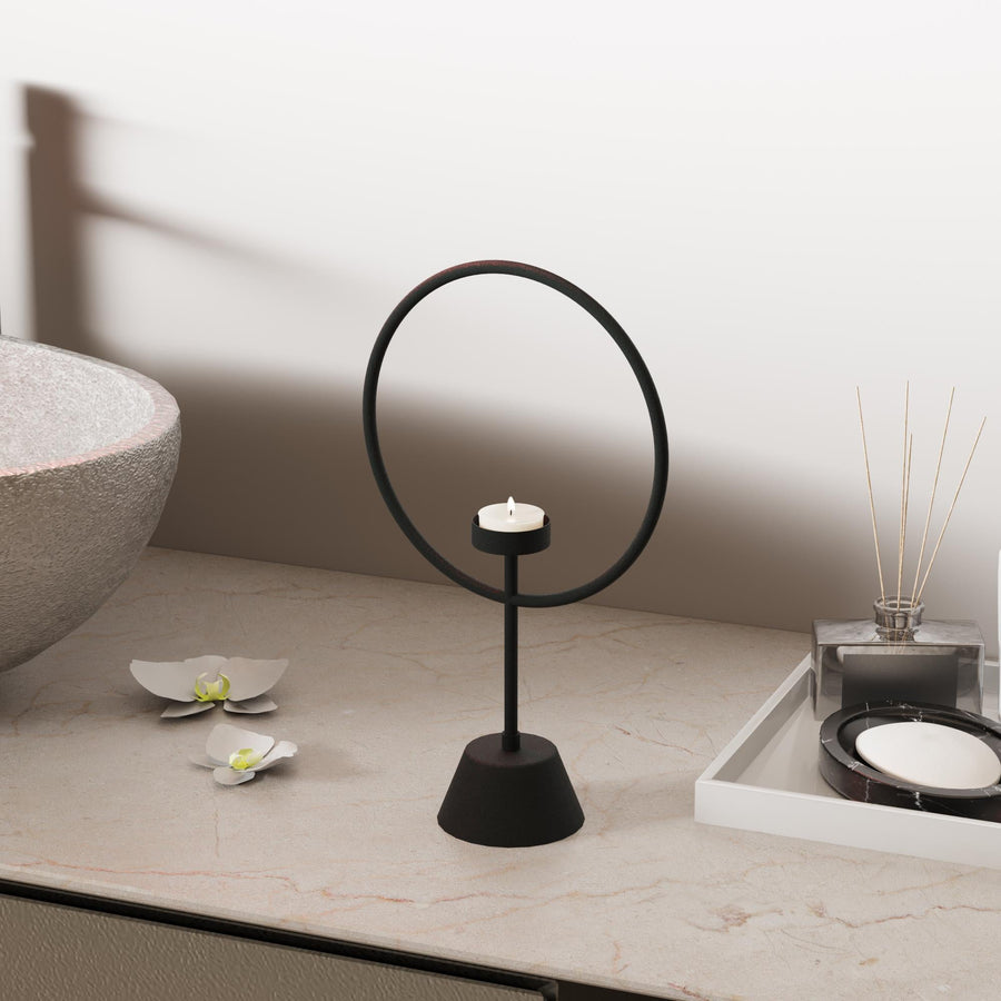 Halka Metal Tealight Mumluk - Siyah