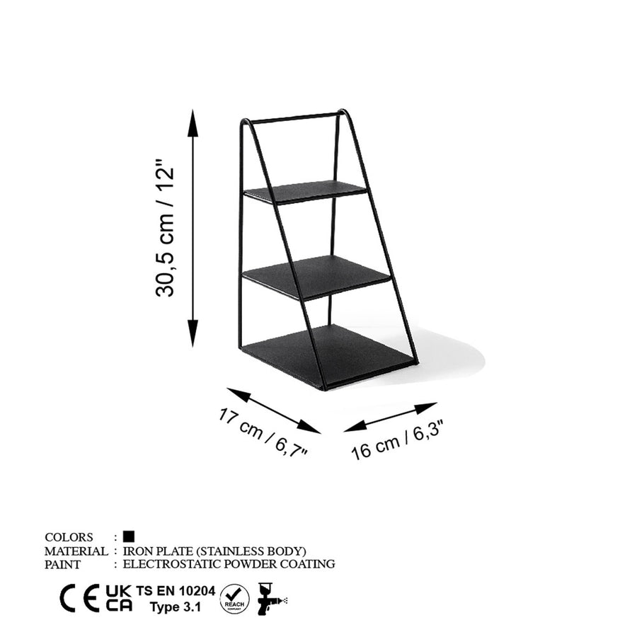 3 Katli Metal Merdiven Raf - Siyah