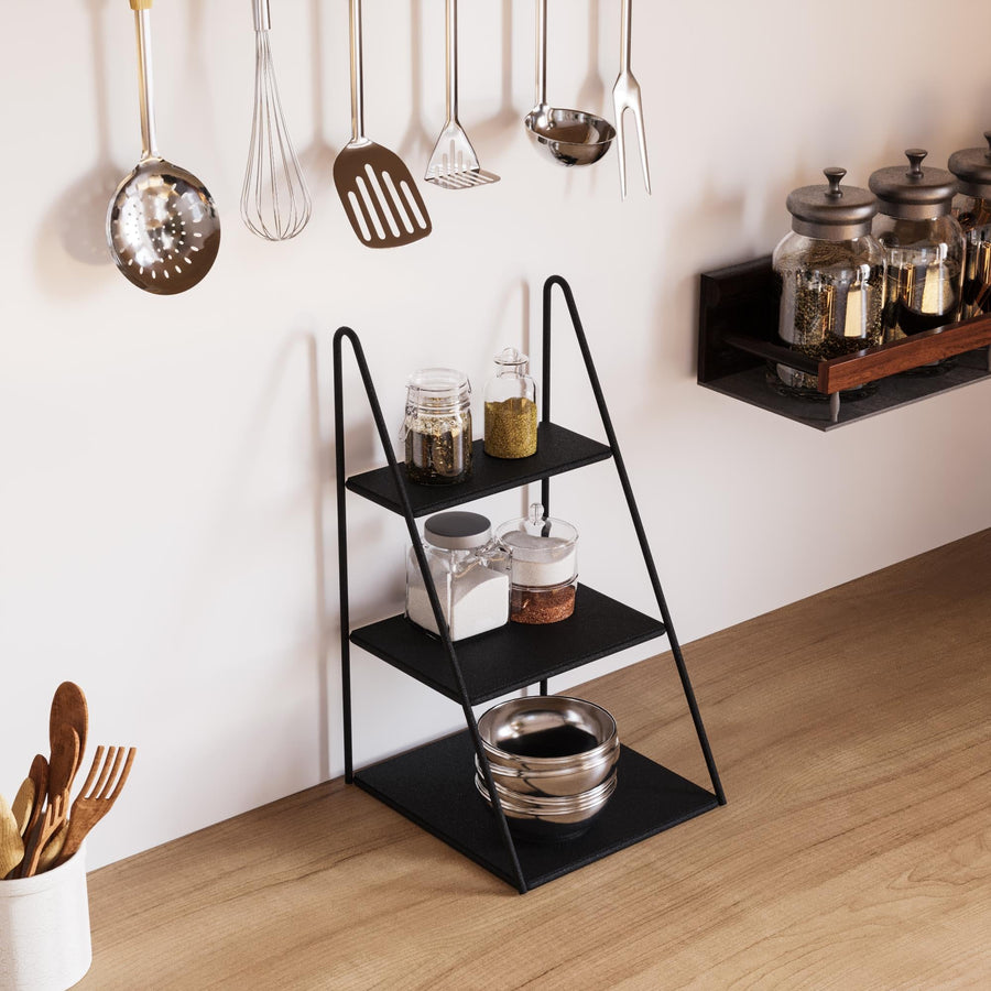 3 Katli Metal Merdiven Raf - Siyah