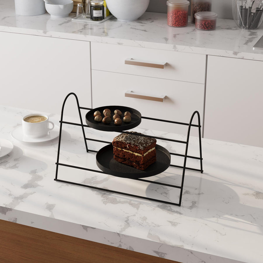 Siyah Metal 2 Tepsi Katli Banyo Duzenleyici Standi - Siyah