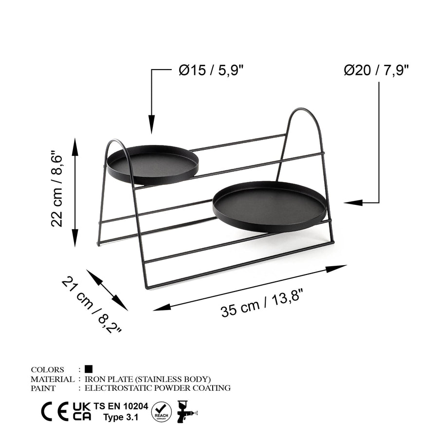 Siyah Metal 2 Tepsi Katli Banyo Duzenleyici Standi - Siyah