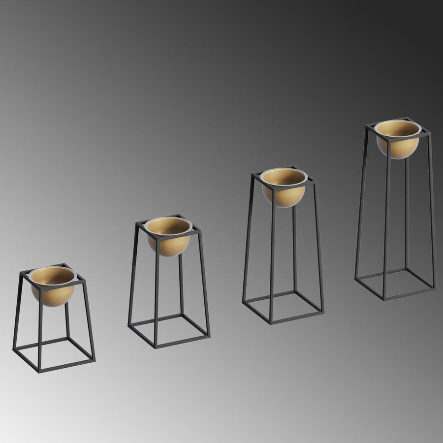 Siyah-Altın Metal Saksılık 4'lü Set - Siyah