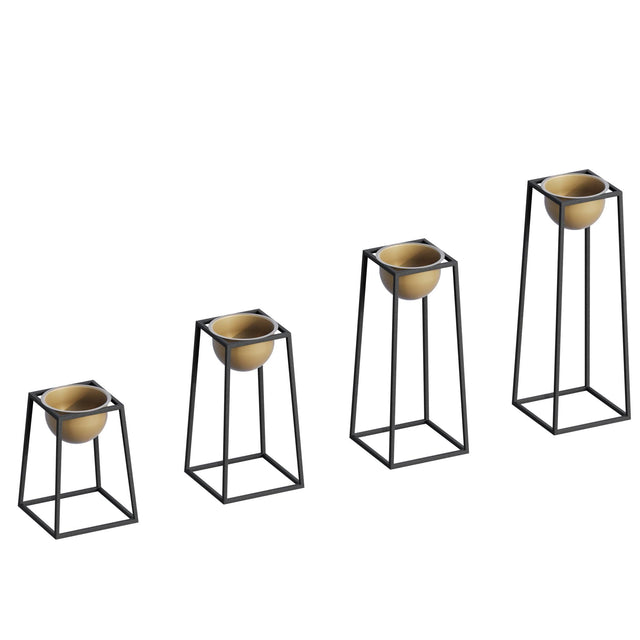 Siyah-Altın Metal Saksılık 4'lü Set - Siyah