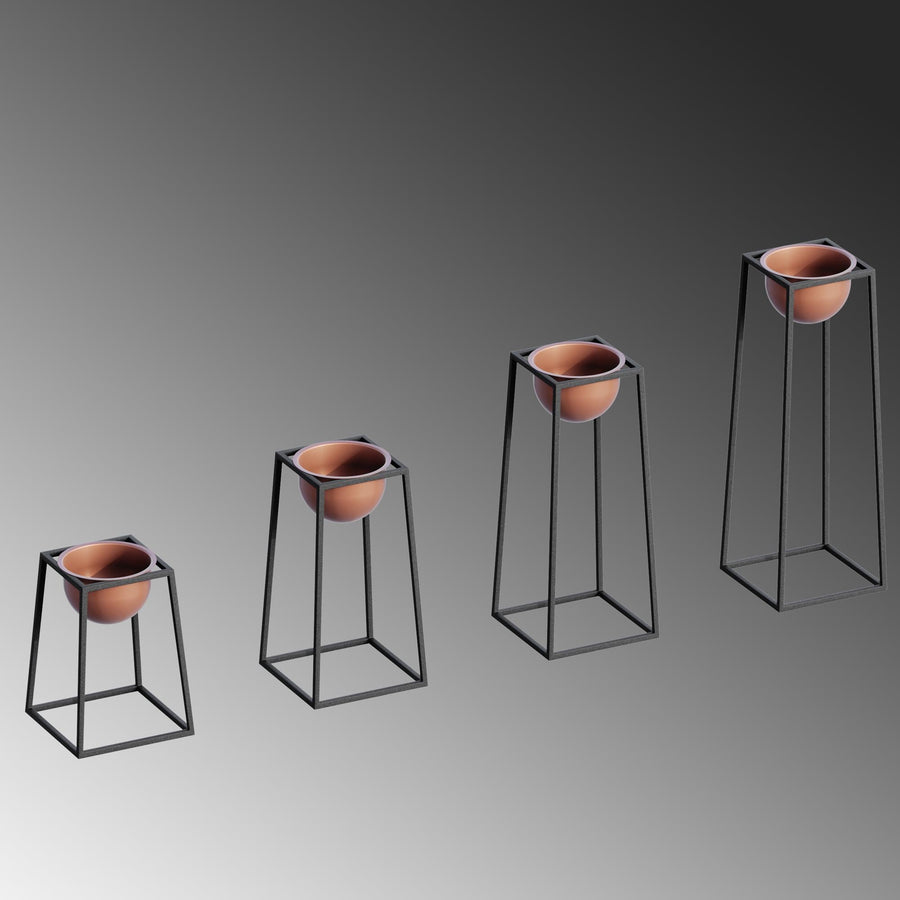Siyah-Bakır Metal Saksılık 4'lü Set - Siyah