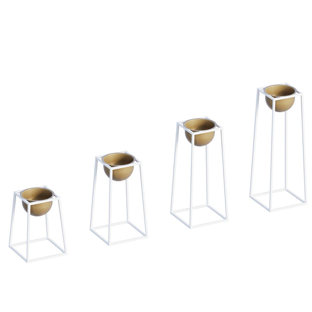 Beyaz-Altın Metal Saksılık 4'lü Set - Beyaz