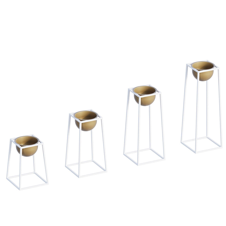 Beyaz-Altın Metal Saksılık 4'lü Set - Beyaz