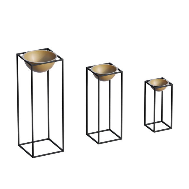 Siyah-Altın Metal Saksılık 3'lü Set - Siyah