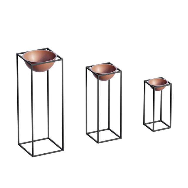 Siyah-Bakır Metal Saksılık 3'lü Set - Siyah