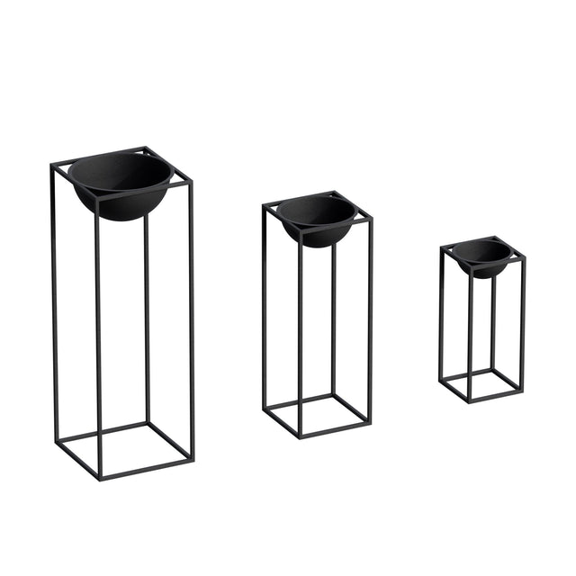 Siyah Metal Saksılık 3'lü Set - Siyah