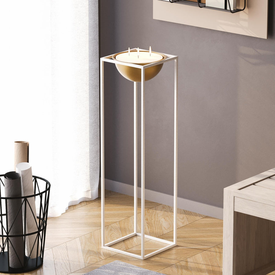Beyaz-Altın Metal Saksılık Stand - Beyaz