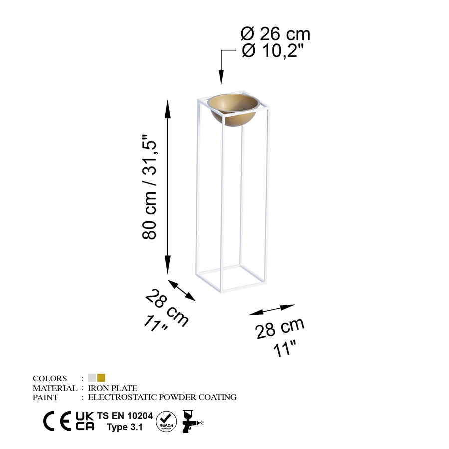 Beyaz-Altın Metal Saksılık Stand - Beyaz