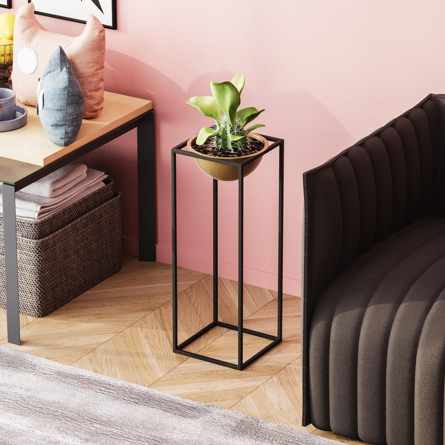 Siyah-Altın Metal Saksılık Stand Kısa - Siyah