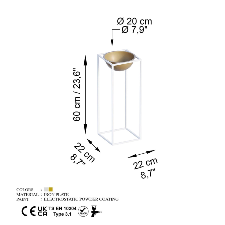 Beyaz-Altın Metal Saksılık Stand Kısa - Beyaz